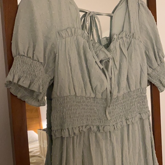 Luca and Grae Smocked Waist Sage Green Mini Dress - Picture 2 of 7